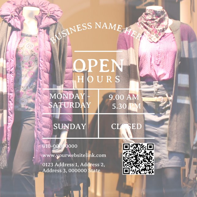 QR Code Restaurant Salon Business Open Hours Door Window Cling (Creator Uploaded)