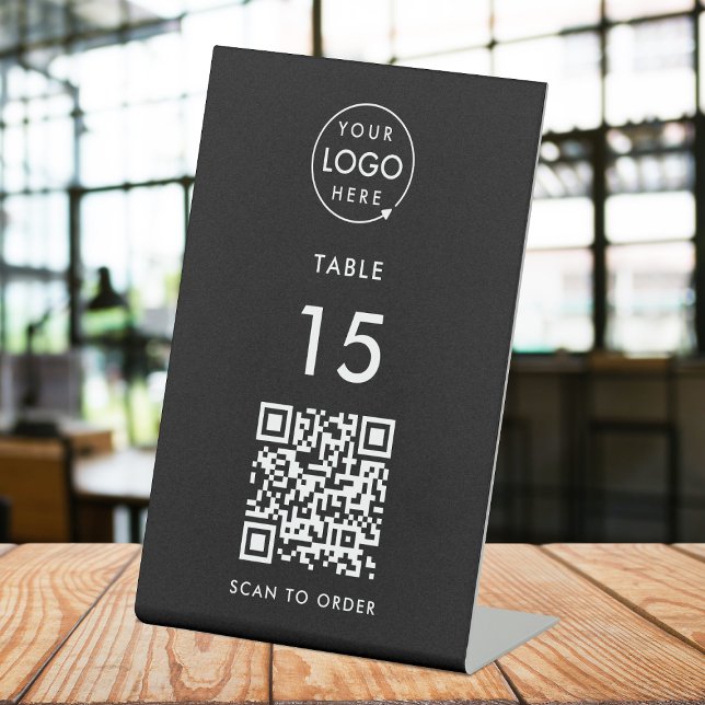 QR Code Restaurant | Table Number Scan Order Black Pedestal Sign (Creator Uploaded)