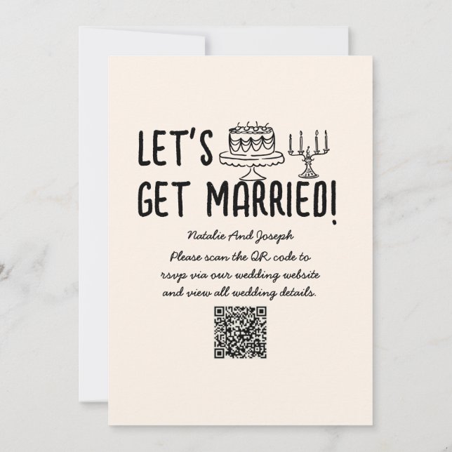 QR Code Retro Hand Drawn Written Cocktail Wedding Invitation (Back)