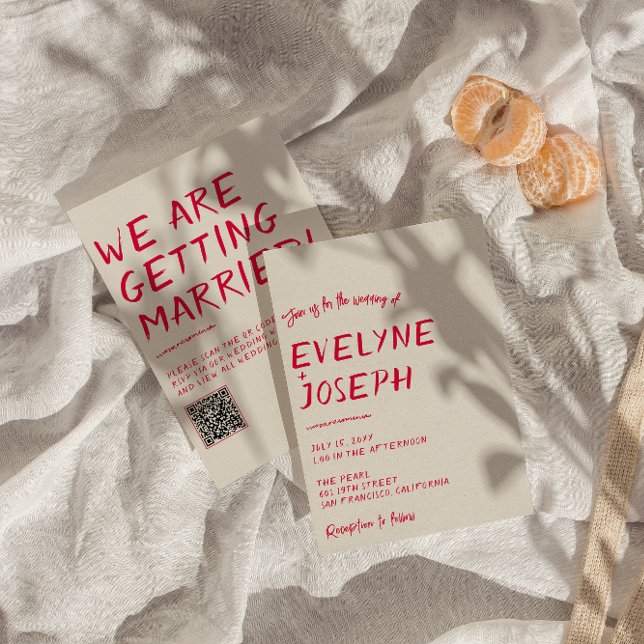 QR Code Retro Hand-Written Colourful Modern Weddin Invitation (Creator Uploaded)