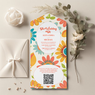 QR Code  Retro Typography Summer Sun Wedding All In One Invitation