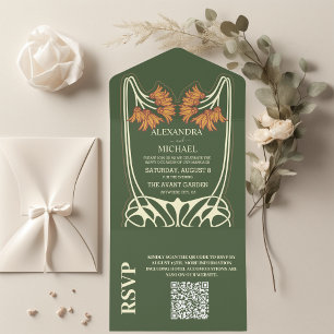 QR Code Romantic  Art Nouveau Wedding All In One Invitation