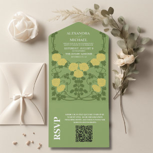QR Code Romantic Art Nouveau Wedding All In One Invitation