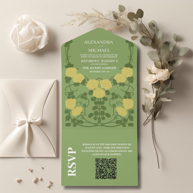 QR Code Romantic  Art Nouveau Wedding All In One Invitation (Creator Uploaded)