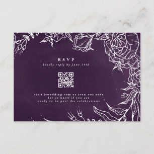 QR Code Romantic Flower Wreath Purple Wedding RSVP Card