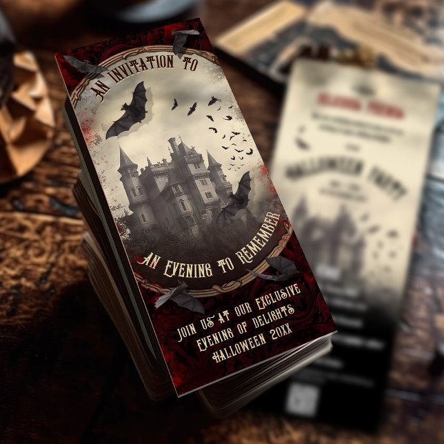 QR Code Romantic Vintage Vampire Castle Halloween Invitation (Creator Uploaded)