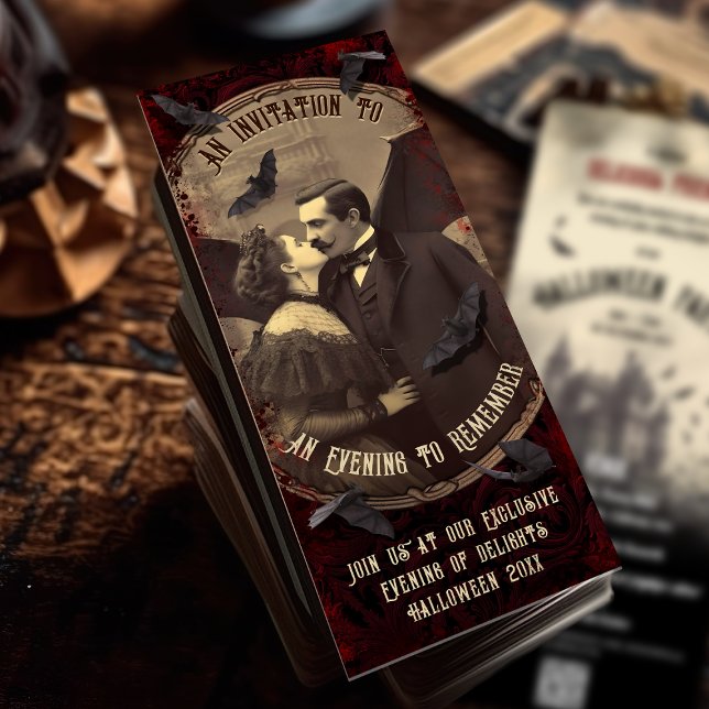 QR Code Romantic Vintage Vampire Dracula Halloween Invitation (Creator Uploaded)