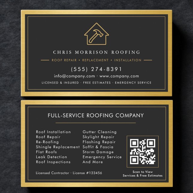 QR Code Roofing Construction Services  Business Card (Creator Uploaded)