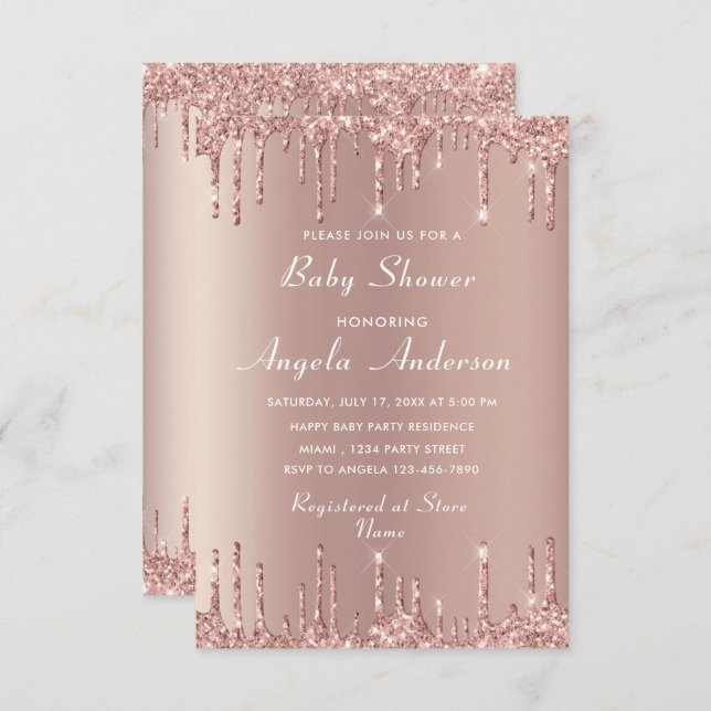 QR Code Rose Gold Baby Boy Shower Invitation (Front/Back)