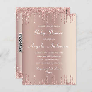 QR Code Rose Gold Baby Boy Shower Invitation Card