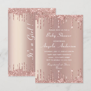 QR Code Rose Gold Baby Girl Shower Invitation