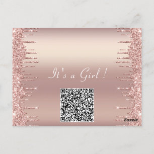 QR Code Rose Gold Blush Baby Girl Shower Invite Postcard