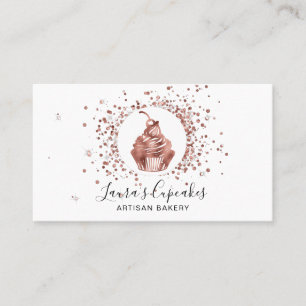 QR Code Rose Gold Cupcake Bakery Chef Cake Business Card