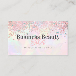 QR Code Rose Gold Glitter Holographic Pink Beauty Business Card