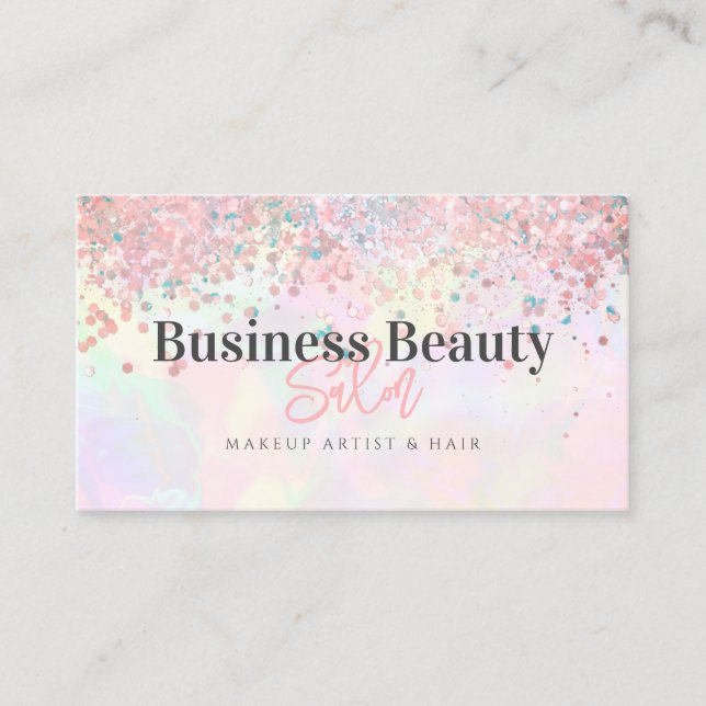 QR Code Rose Gold Glitter Holographic Pink Beauty Business Card (Front)