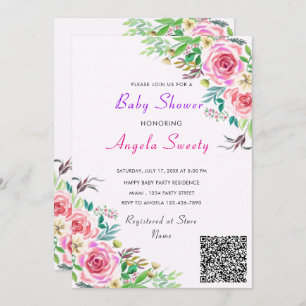 QR Code Roses Baby Shower Invitation