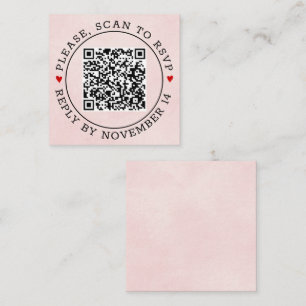 QR code RSVP border stained soft pink wedding Enclosure Card