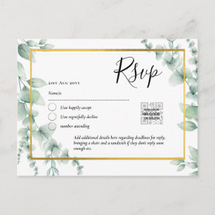 QR CODE RSVP Eucalyptus Leaves Greenery Wedding Po Postcard