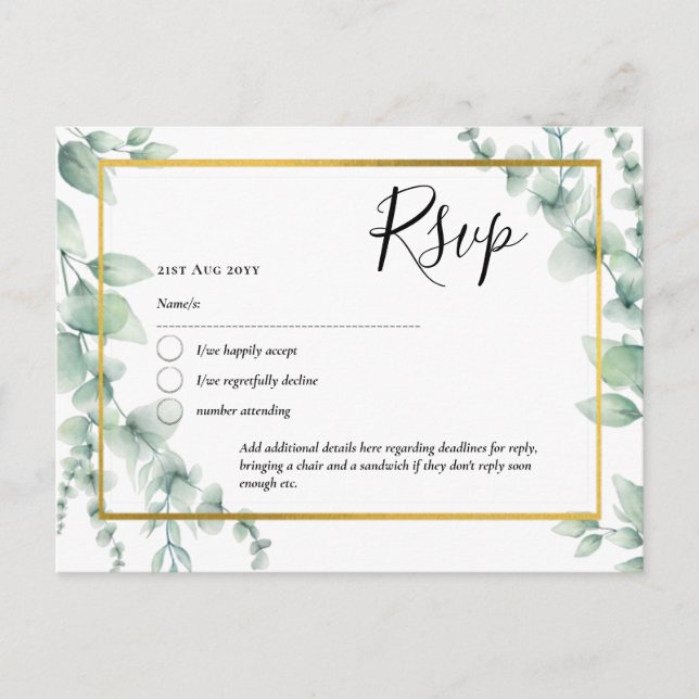QR CODE RSVP Eucalyptus Leaves Greenery Wedding Postcard (Front)