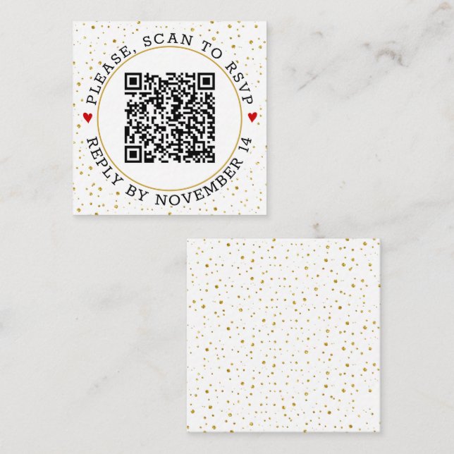 QR code RSVP gold border and confetti Enclosure Card (Front/Back)