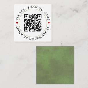 QR code RSVP green border and hearts wedding Enclosure Card