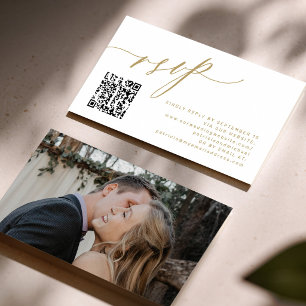 QR code RSVP modern gold photo wedding website Enclosure Card