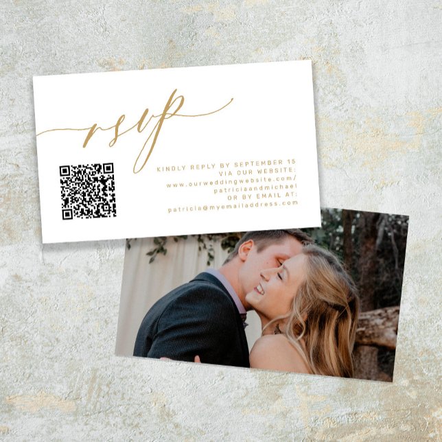 QR code RSVP modern gold photo wedding website Enclosure Card (Creator Uploaded)