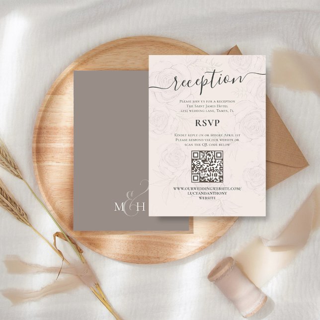 QR Code RSVP Online Blush Floral Reception Simple  Enclosure Card (Details wedding enclosure card with QR code for Online RSVP. )