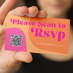 QR Code RSVP retro wedding website Enclosure Card