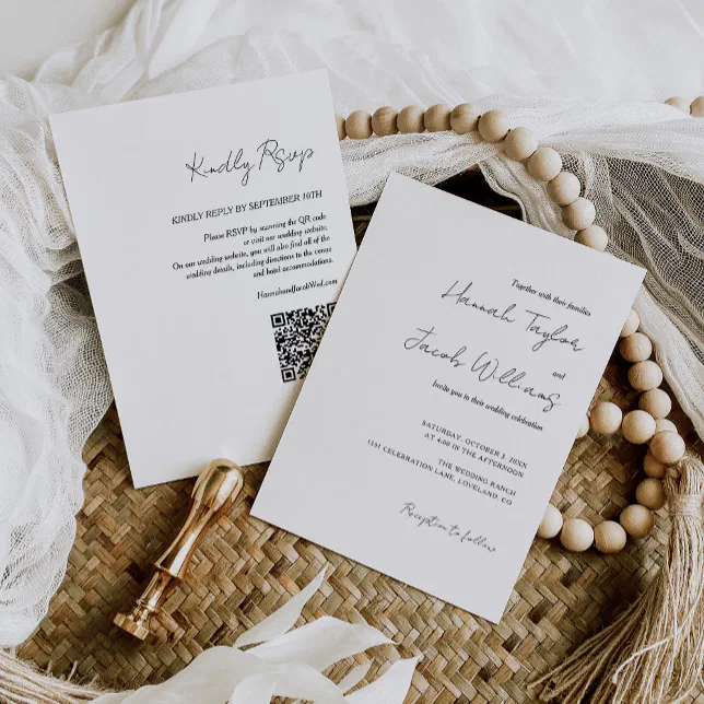 QR Code RSVP Simple Wedding Invitation | Zazzle