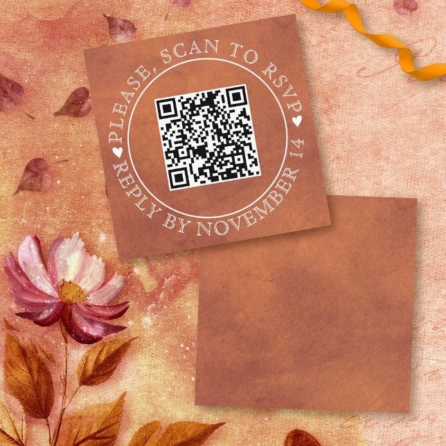 QR code RSVP stained terracotta fall wedding Enclosure Card (Creator Uploaded)