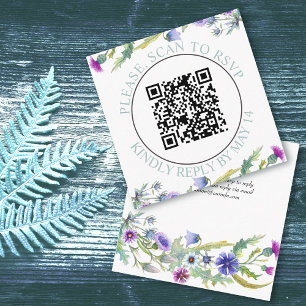 QR code RSVP, watercolor wildflowers wedding Enclosure Card