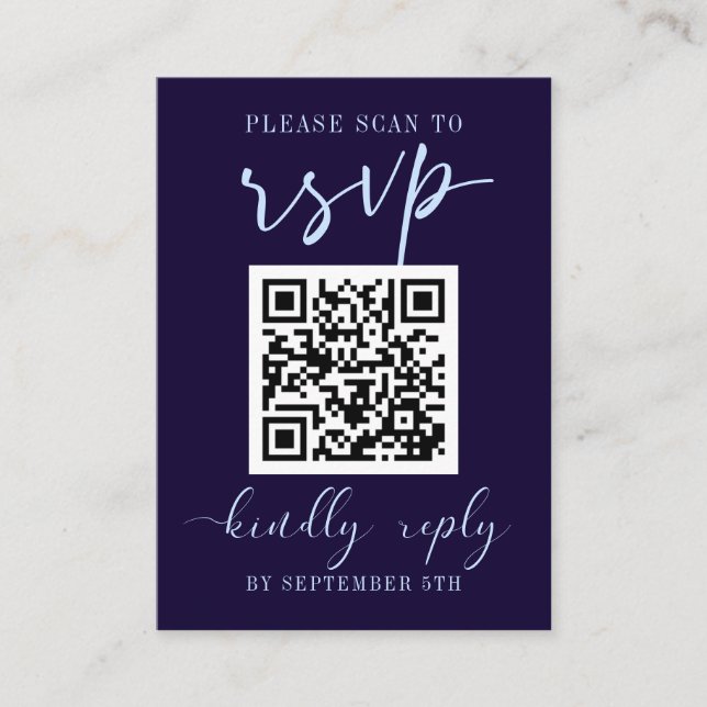 QR Code RSVP Wedding Dark Blue Colourful Floral Enclosure Card (Front)
