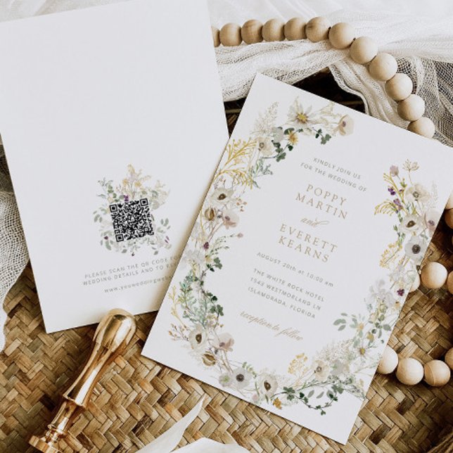 QR Code RSVP Wedding Invitation Wildflower Floral (Creator Uploaded)