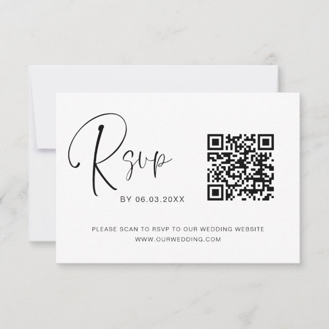 QR Code RSVP Wedding Website Elegant Card (Front)