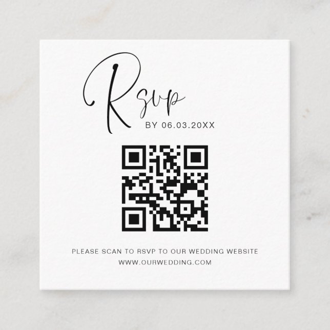QR Code RSVP Wedding Website Elegant Enclosure Card (Front)