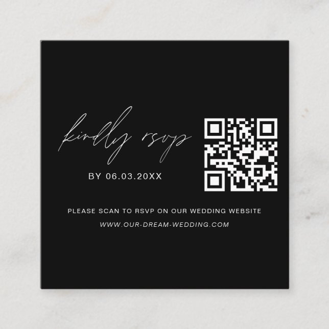 QR Code RSVP Wedding Website Minimalist  Enclosure Card (Front)