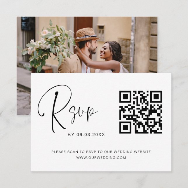 QR Code RSVP Wedding Website Photo Elegant Card (Front/Back)