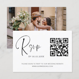 QR Code RSVP Wedding Website Photo Elegant Card