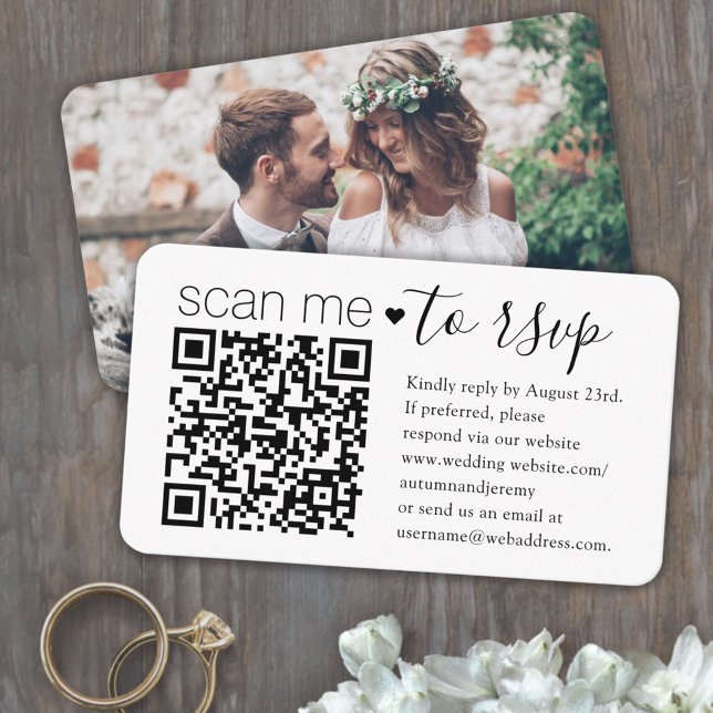 QR Code RSVP Wedding Website Simple Photo Response Enclosure Card (Creator Uploaded)