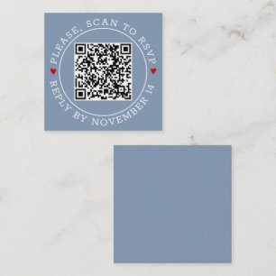 QR code RSVP with border hearts dusty blue wedding Enclosure Card