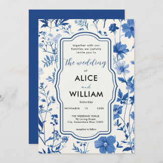 QR code Rustic Blue Wildflower Wedding Invitation 