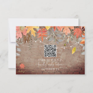 QR Code Rustic Brick Fall Wedding RSVP Card