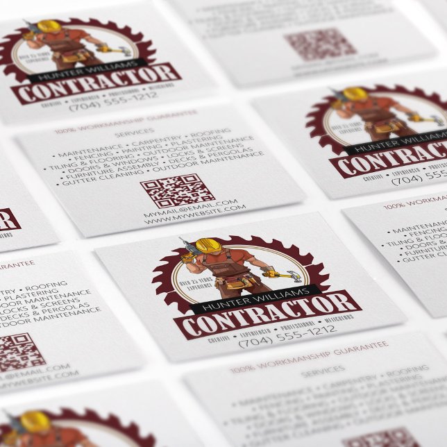 QR Code Rustic Contractor Repair Maintenance Square Business Card (Creator Uploaded)