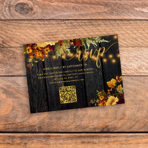 QR code rustic fall floral wedding RSVP enclosure Card