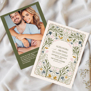 Qr Code Rustic Green Woodland Fern Wedding Invitation