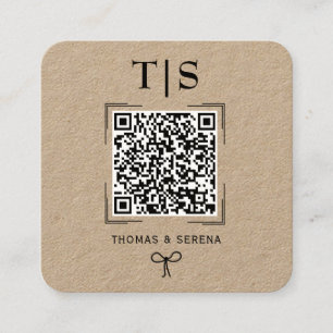 QR Code Rustic Kraft (editable) Budget Wedding  Square Business Card