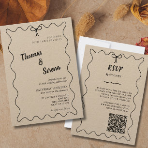  QR Code Rustic Kraft (editable) Modern Bow Invitation