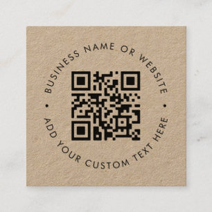 QR Code Rustic Kraft Modern Minimal Professional Square Business Card