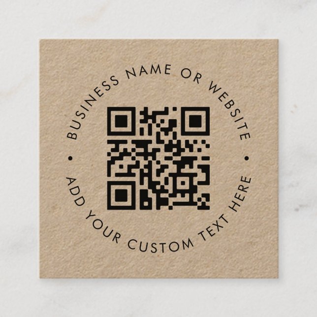 QR Code | Rustic Kraft Modern Minimal Professional Square Business Card (Front)